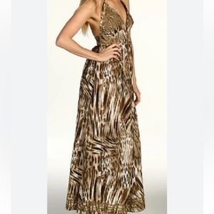 LUCKY Brand Animal Brown Halter Maxi Dress Size Medium. NWT